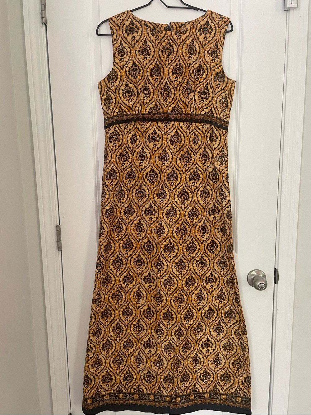 Vintage-Inspired Gold & Black Brocade Maxi Dress